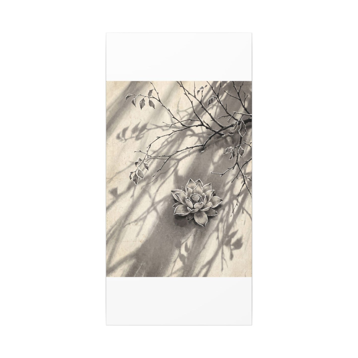 Winter Lotus Flower Sumi E Canvas Art | Contemplative Decor