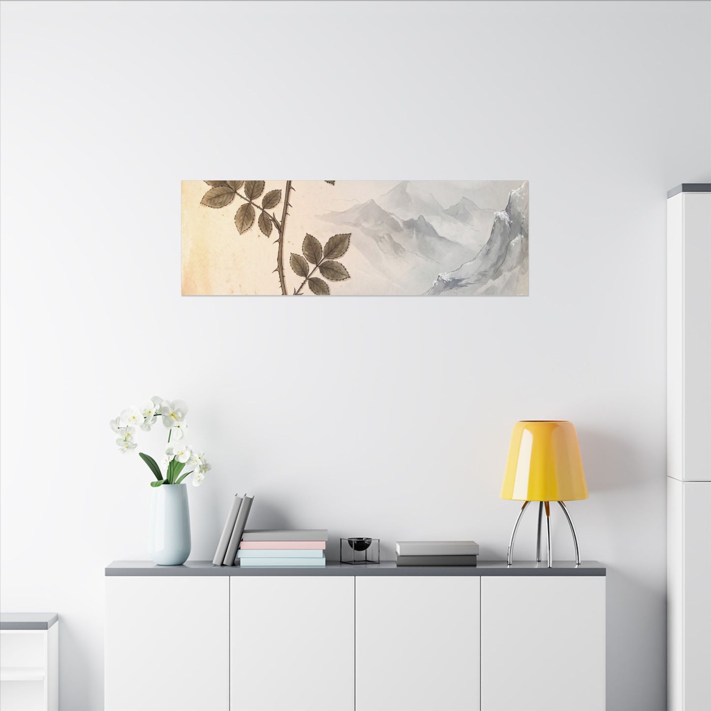Winter Mountain Mist Herbarium Canvas Art | Earthy Decor