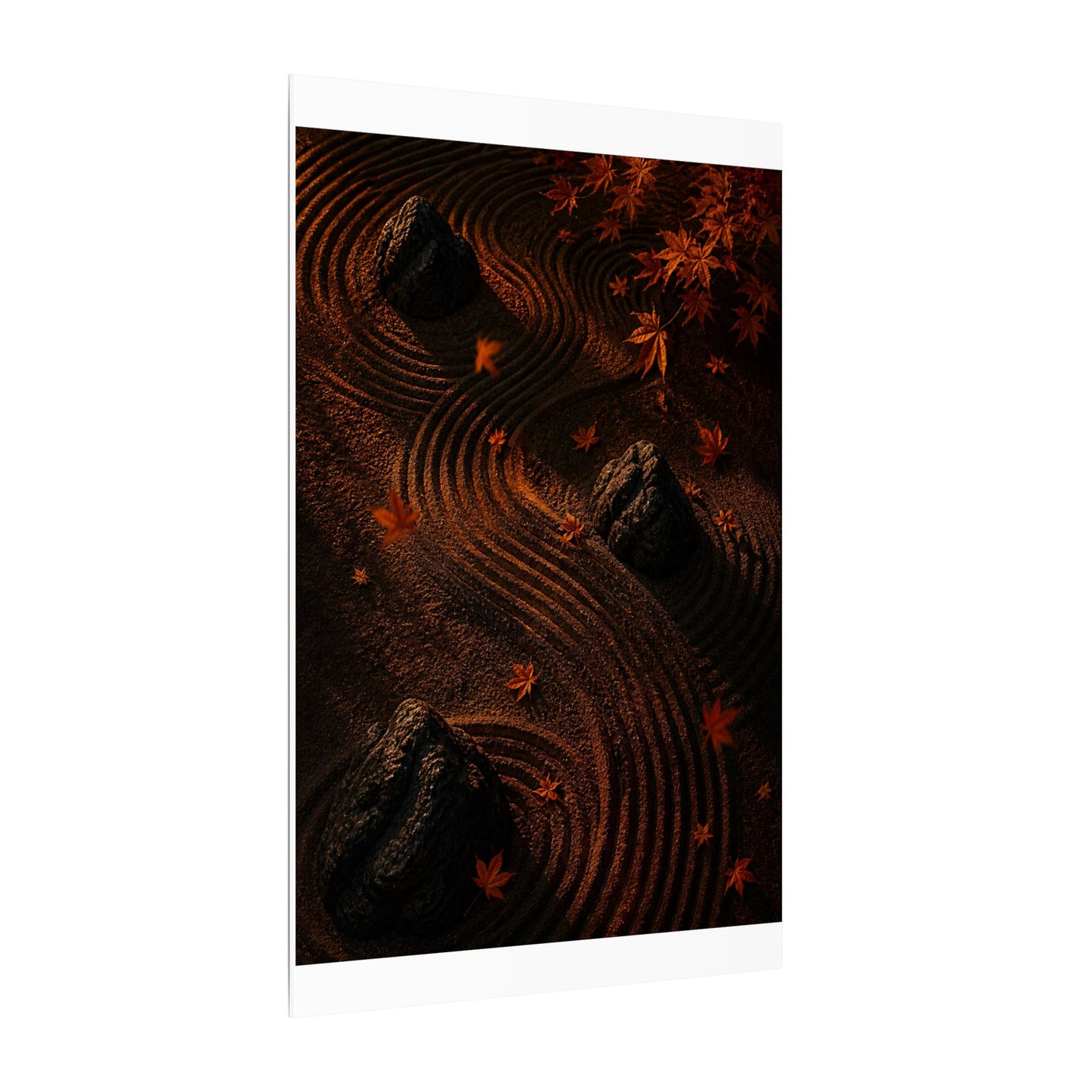 Dark Japandi Rock Garden in Golden Hour | Charcoal Ink Canvas Art