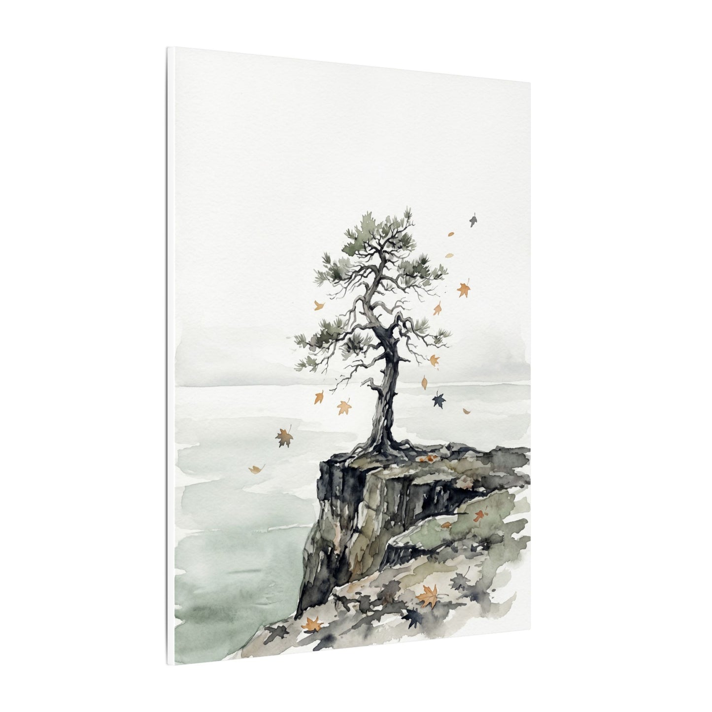 Japandi Pine Tree in Overcast | Watercolor Canvas Art