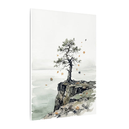 Japandi Pine Tree in Overcast | Watercolor Canvas Art