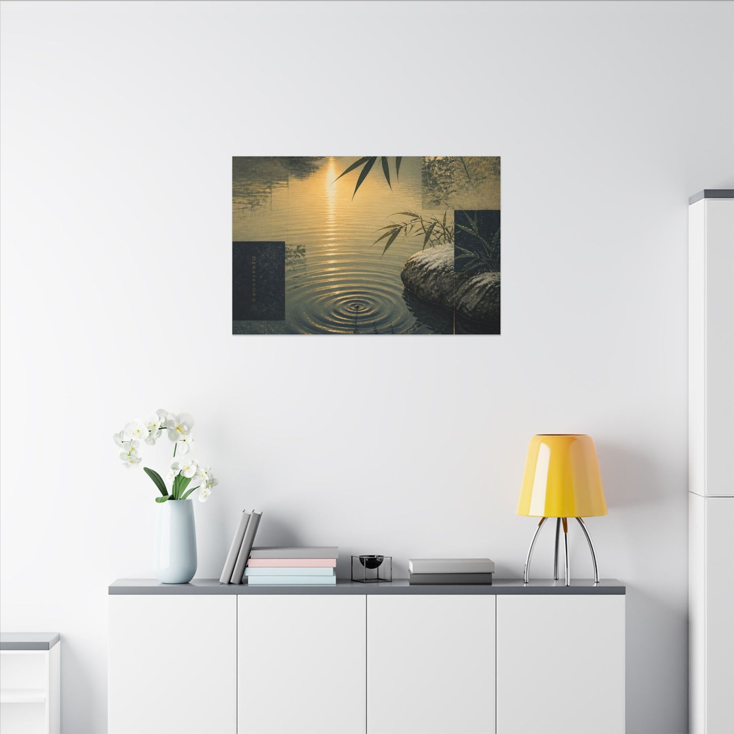 Zen Water Ripple in Golden Hour | Ukiyo E Inspired Canvas Art