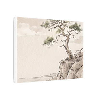 Japandi Pine Tree in Dappled | Minimal Line Canvas Art