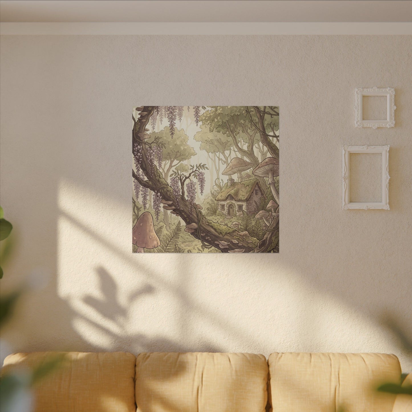 Summer Wisteria Mushroom Illustration Canvas Art | Enchanting Decor