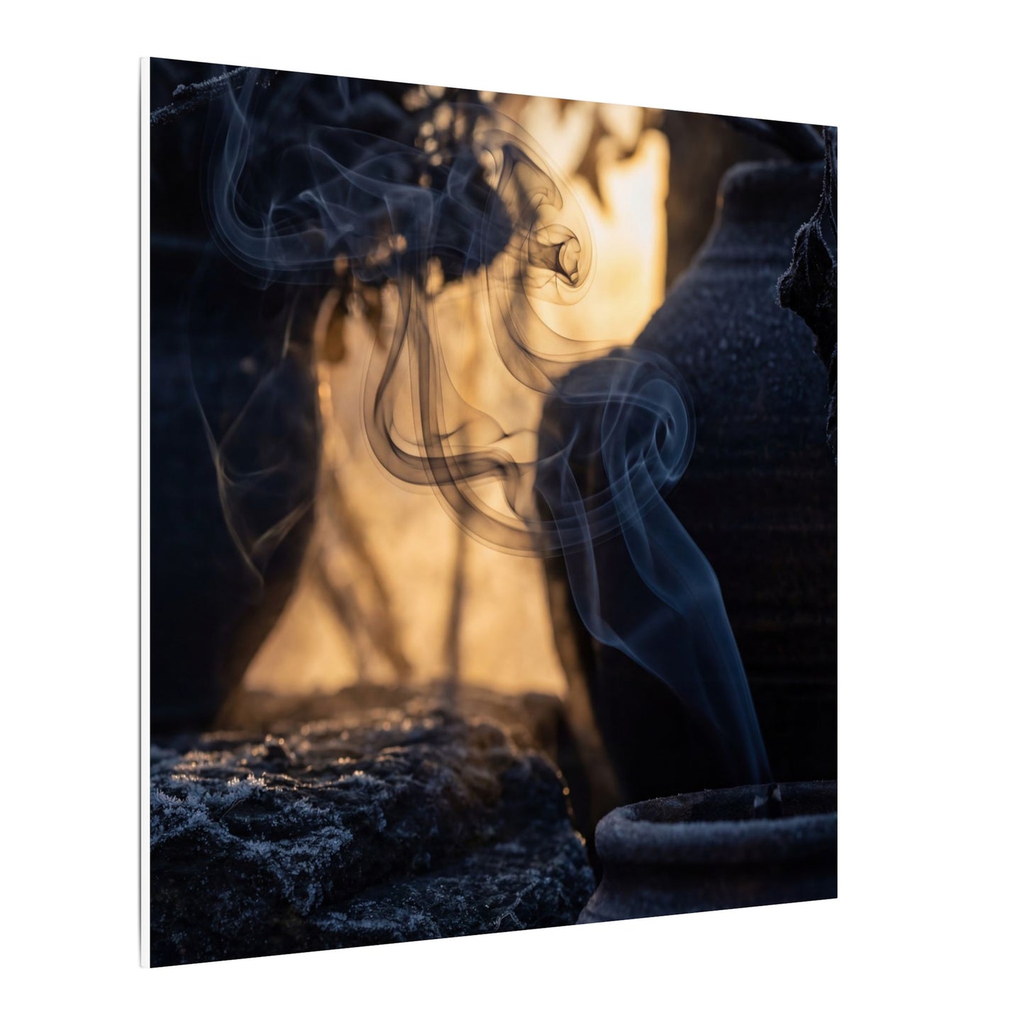 Incense Smoke Canvas Art | Winter Dark Japandi Shadow Zen Art