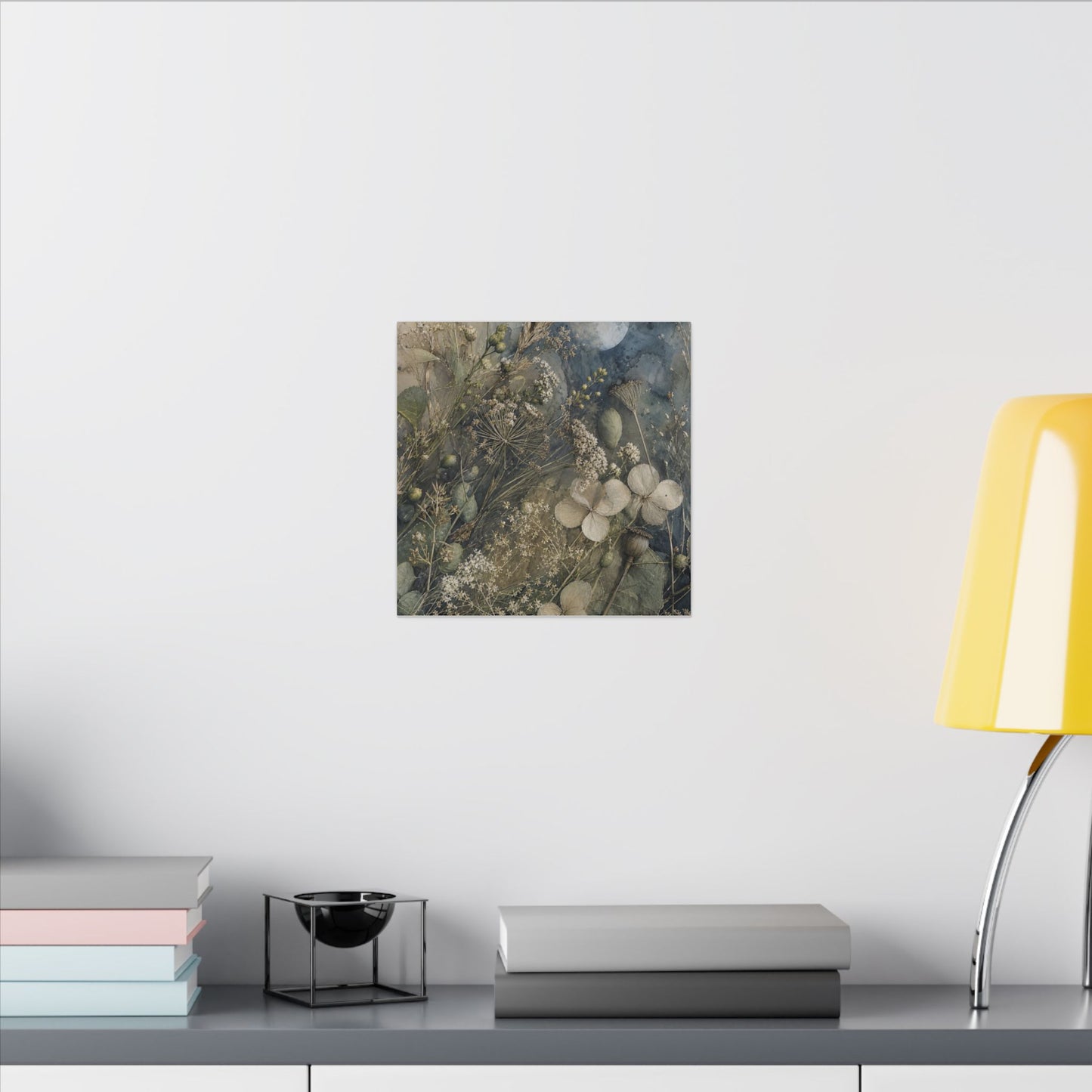 Japandi Dried Flowers in Moonlight | Watercolor Canvas Art