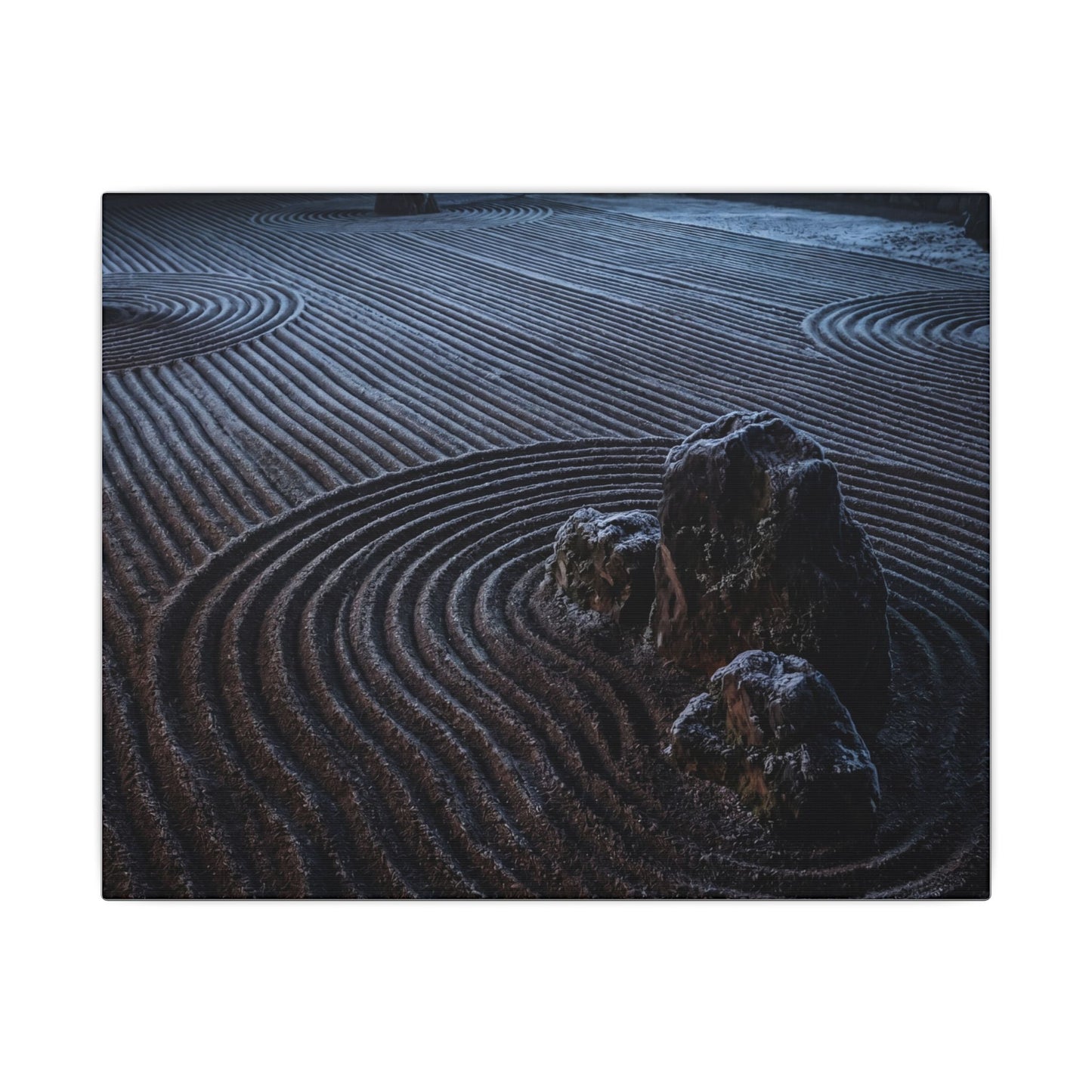 Moonlight Rock Garden Canvas Art - Dark Japandi Seijaku