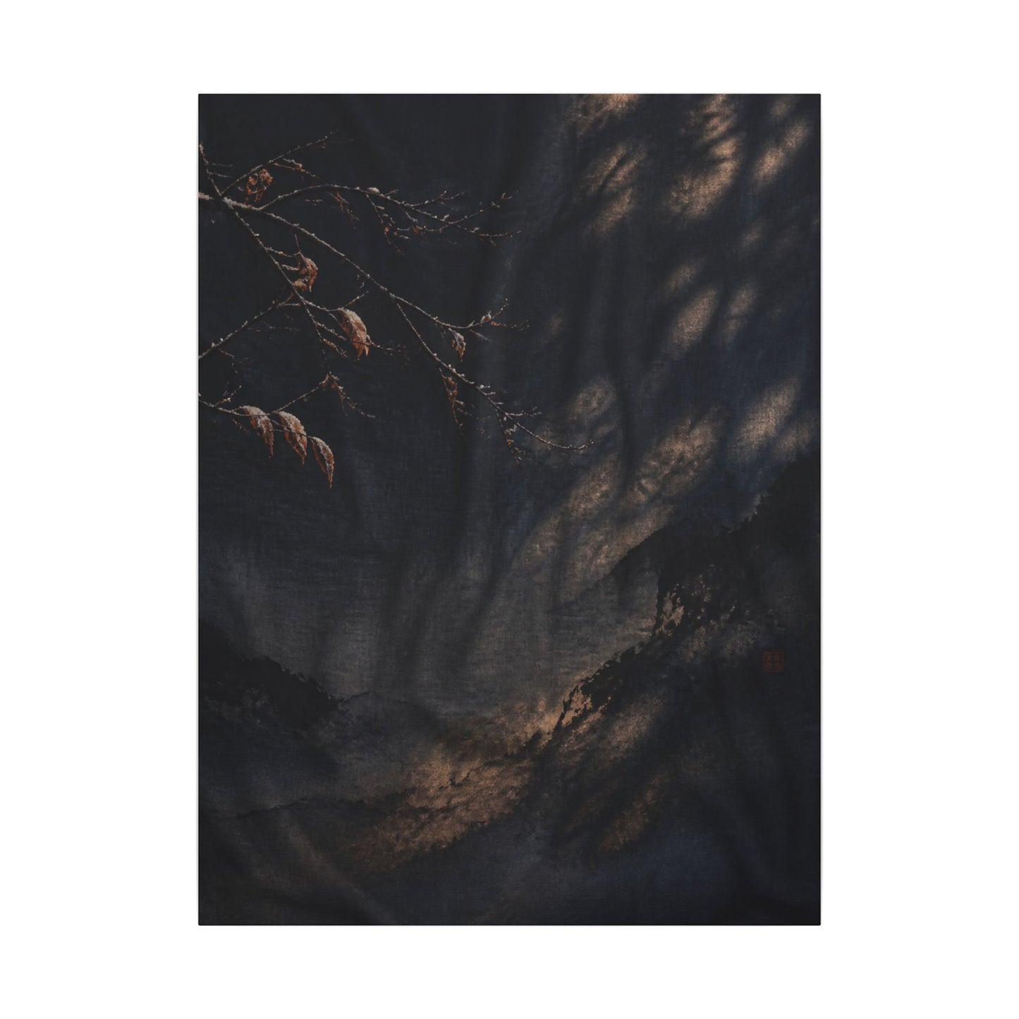 Atmospheric Silk Drape Canvas Art - Charcoal Ink Dark Japandi