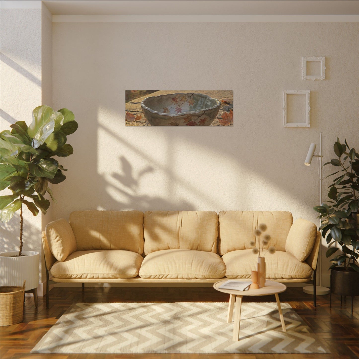 Japandi Ceramic Bowl in Golden Hour | Japanese Pattern Canvas Art