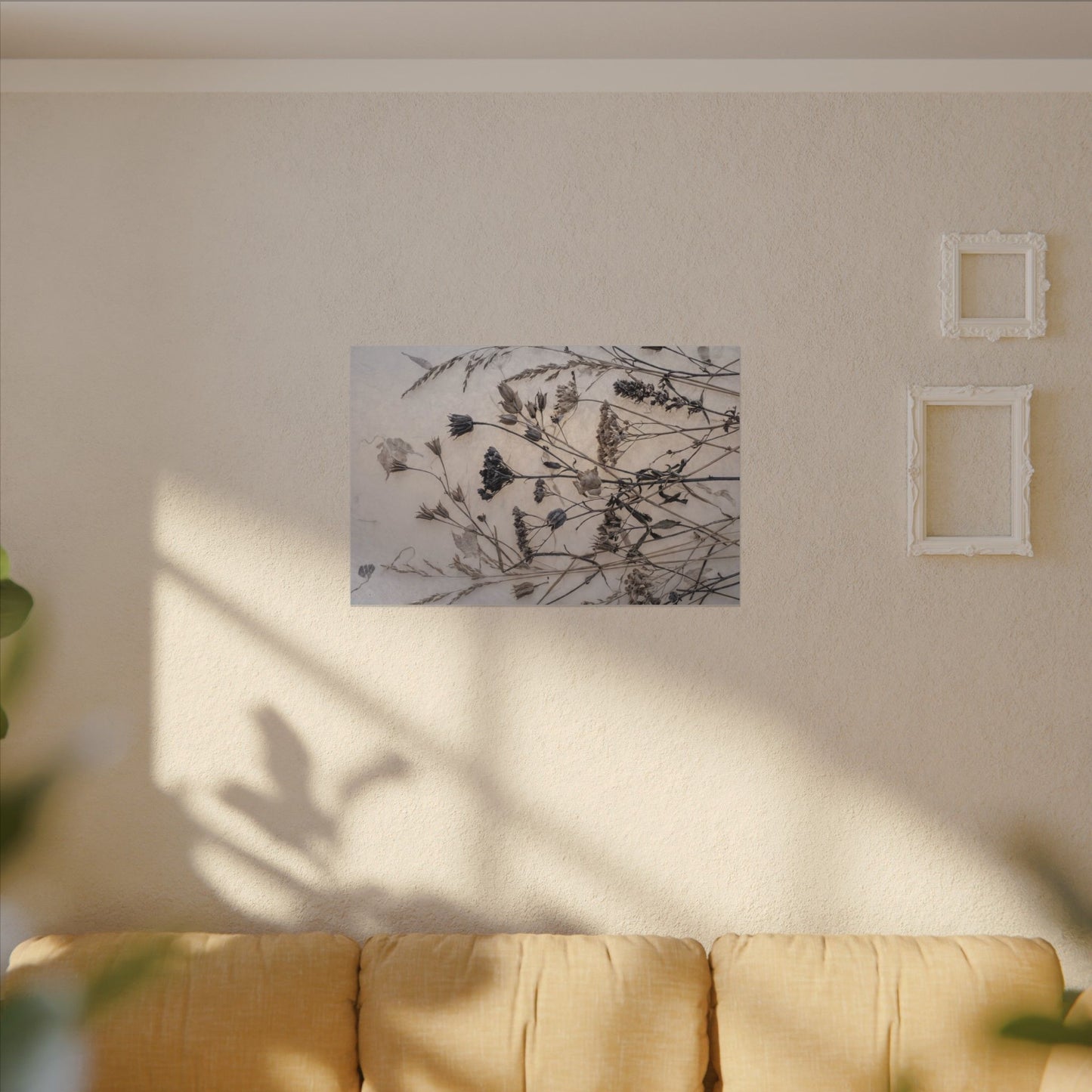 Elegant Dried Flowers Canvas Art - Japanese Pattern Japandi