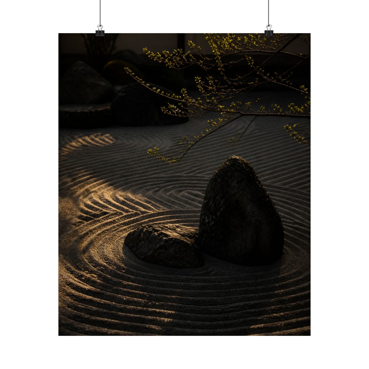 Golden Hour Rock Garden Wall Art Print - Dark Japandi Ma