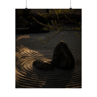 Golden Hour Rock Garden Wall Art Print - Dark Japandi Ma