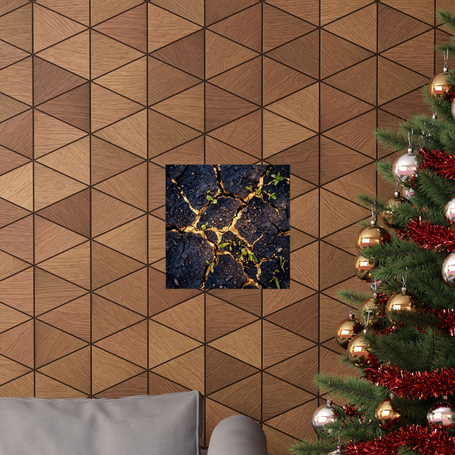 Healing Cracked Earth Wall Art Print - Crackle Gold Kintsugi