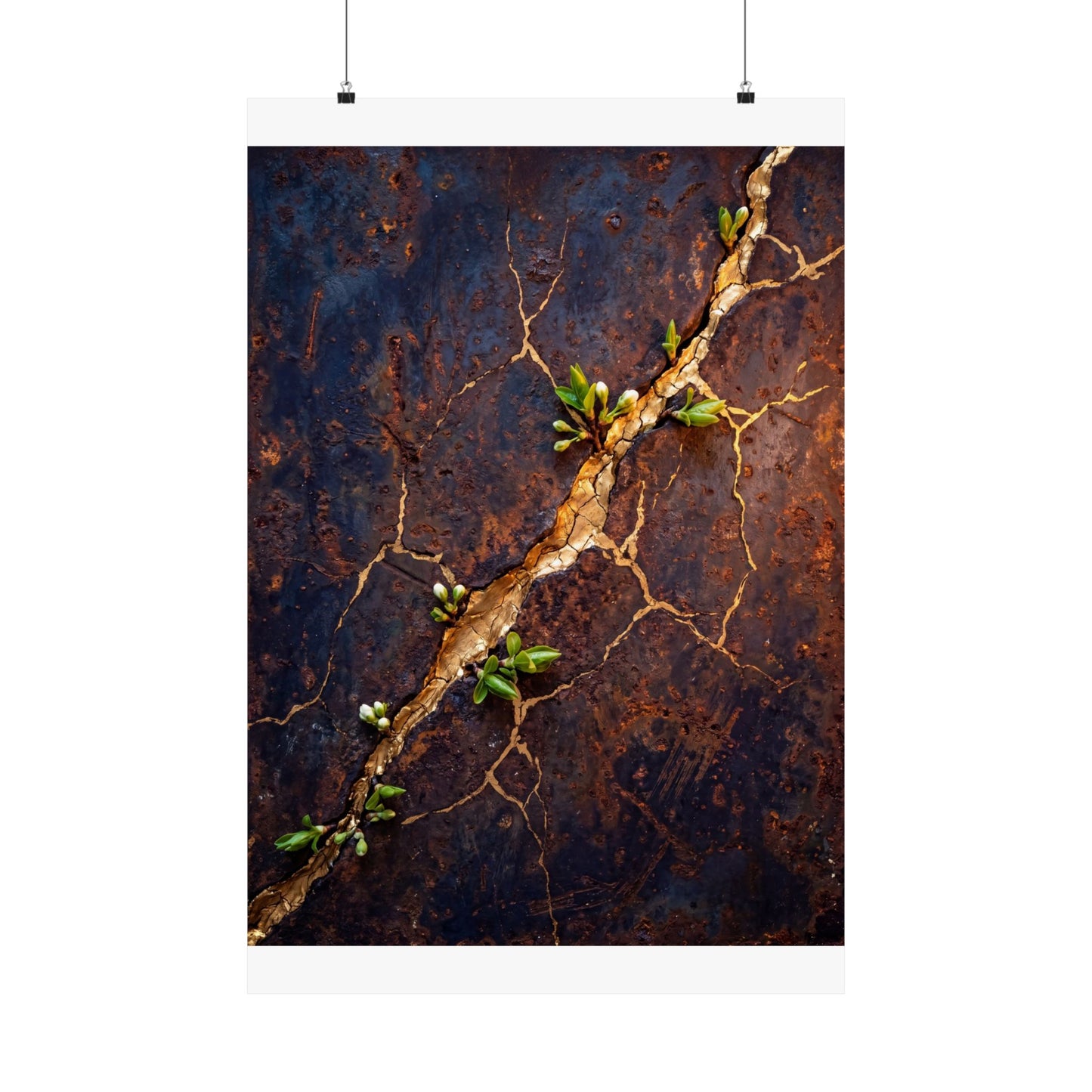 Shibui Rust Patina Wall Art Print - Kintsugi Gold Vein