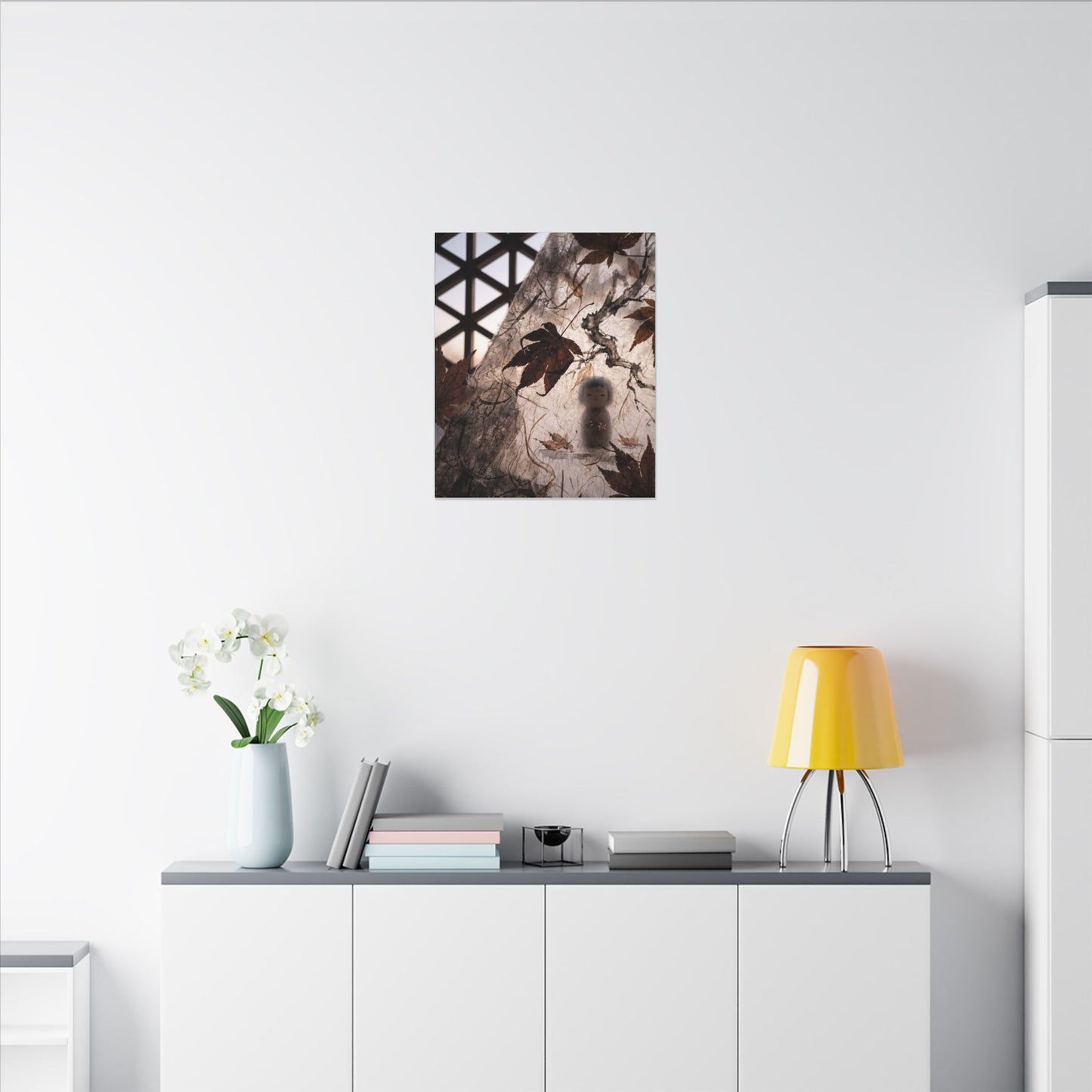 Shoji Screen Autumn Canvas Art | Dark Japandi Atmospheric Design