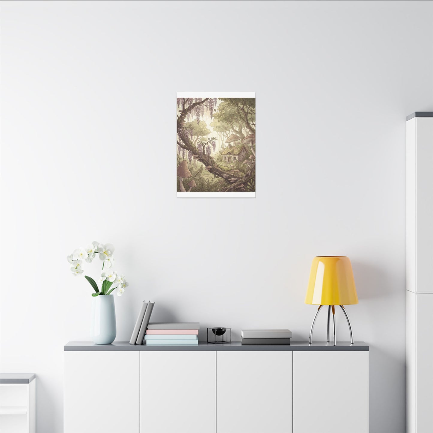 Summer Wisteria Mushroom Illustration Canvas Art | Enchanting Decor