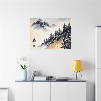 Mountain Mist Canvas Art | Winter Zen Ukiyo E Inspired Art