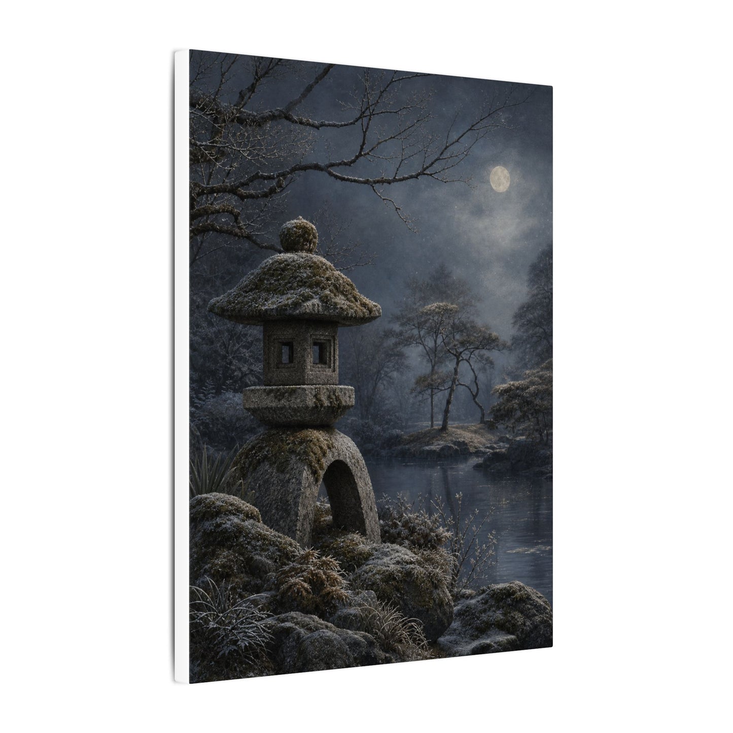 Stone Lantern Canvas Art | Winter Japandi Japanese Pattern Art