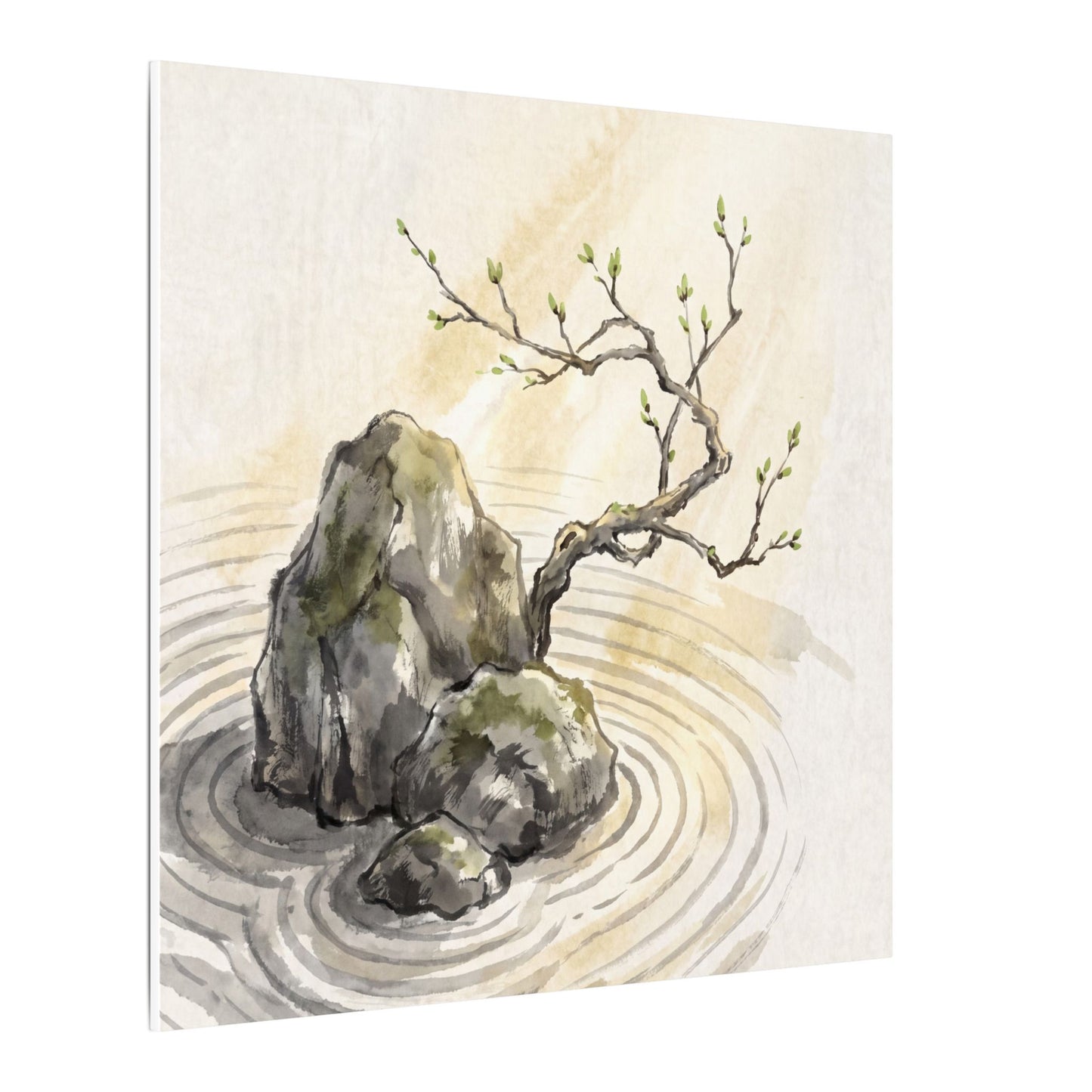 Serene Rock Garden Canvas Art - Sumi E Zen