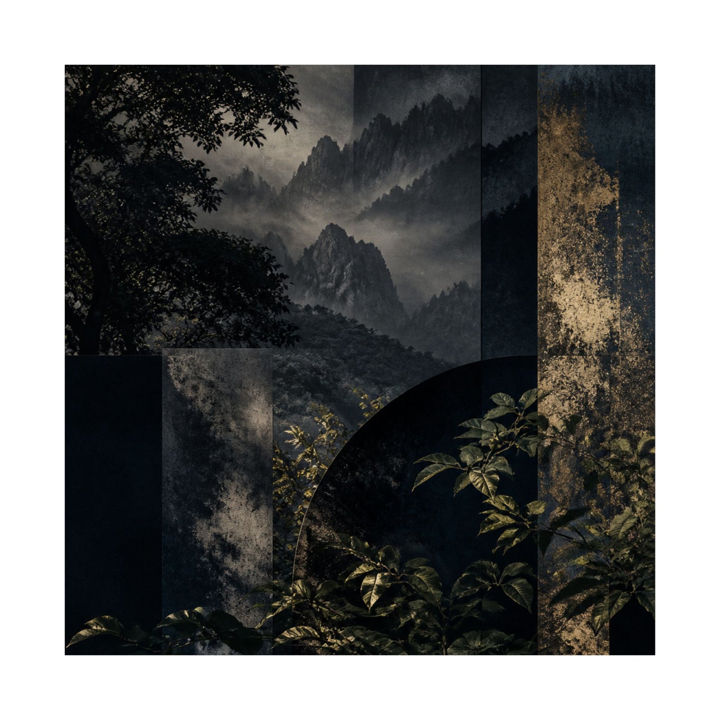 Fukinsei Mountain Mist Wall Art Print - Dark Japandi Moody Minimal