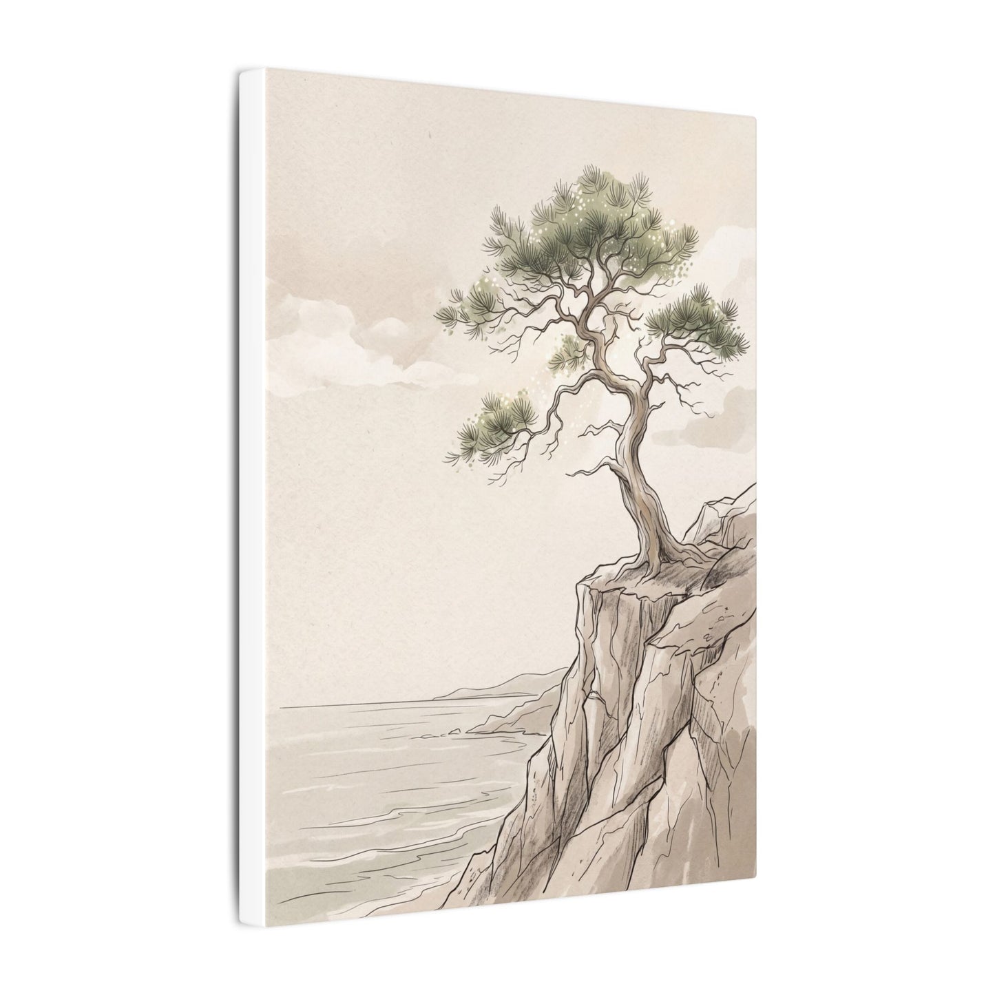 Japandi Pine Tree in Dappled | Minimal Line Canvas Art