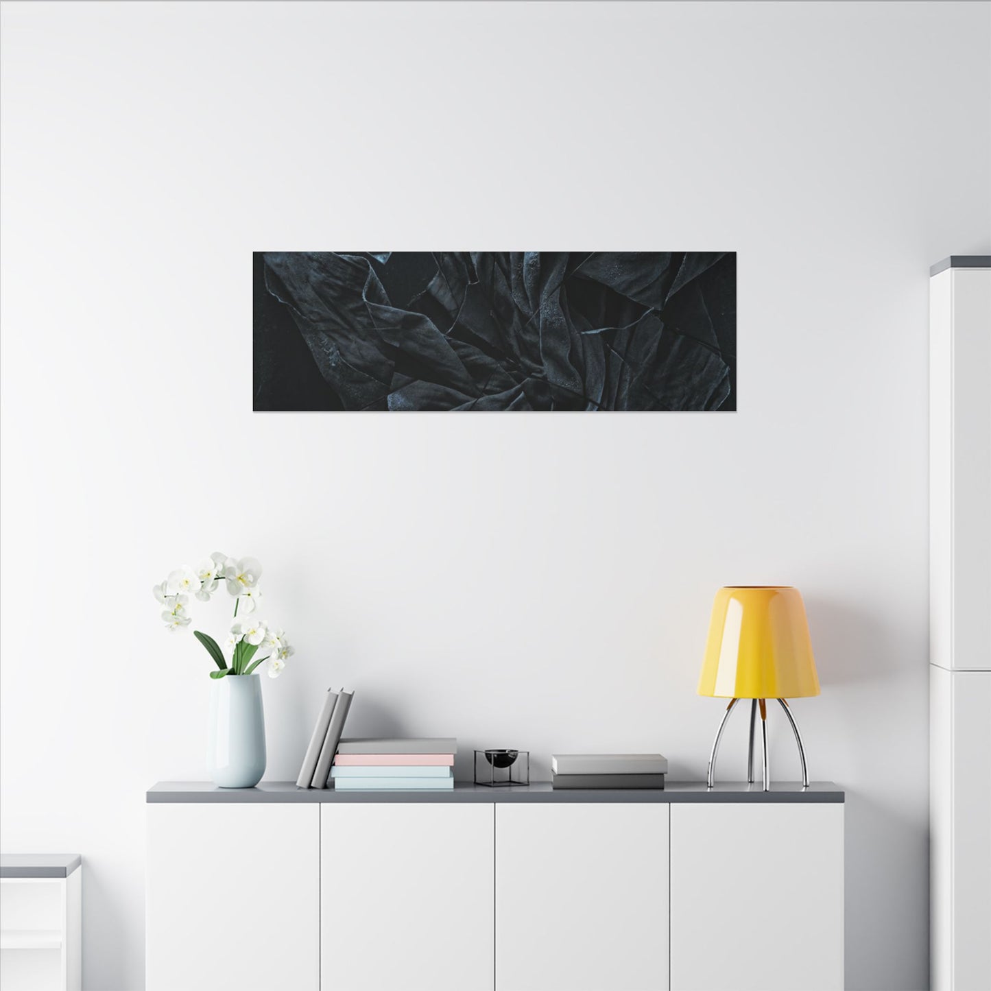 Dark Japandi Silk Drape in Moonlight | Moody Minimal Canvas Art