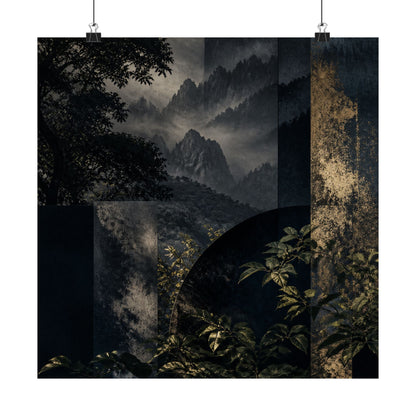 Fukinsei Mountain Mist Wall Art Print - Dark Japandi Moody Minimal