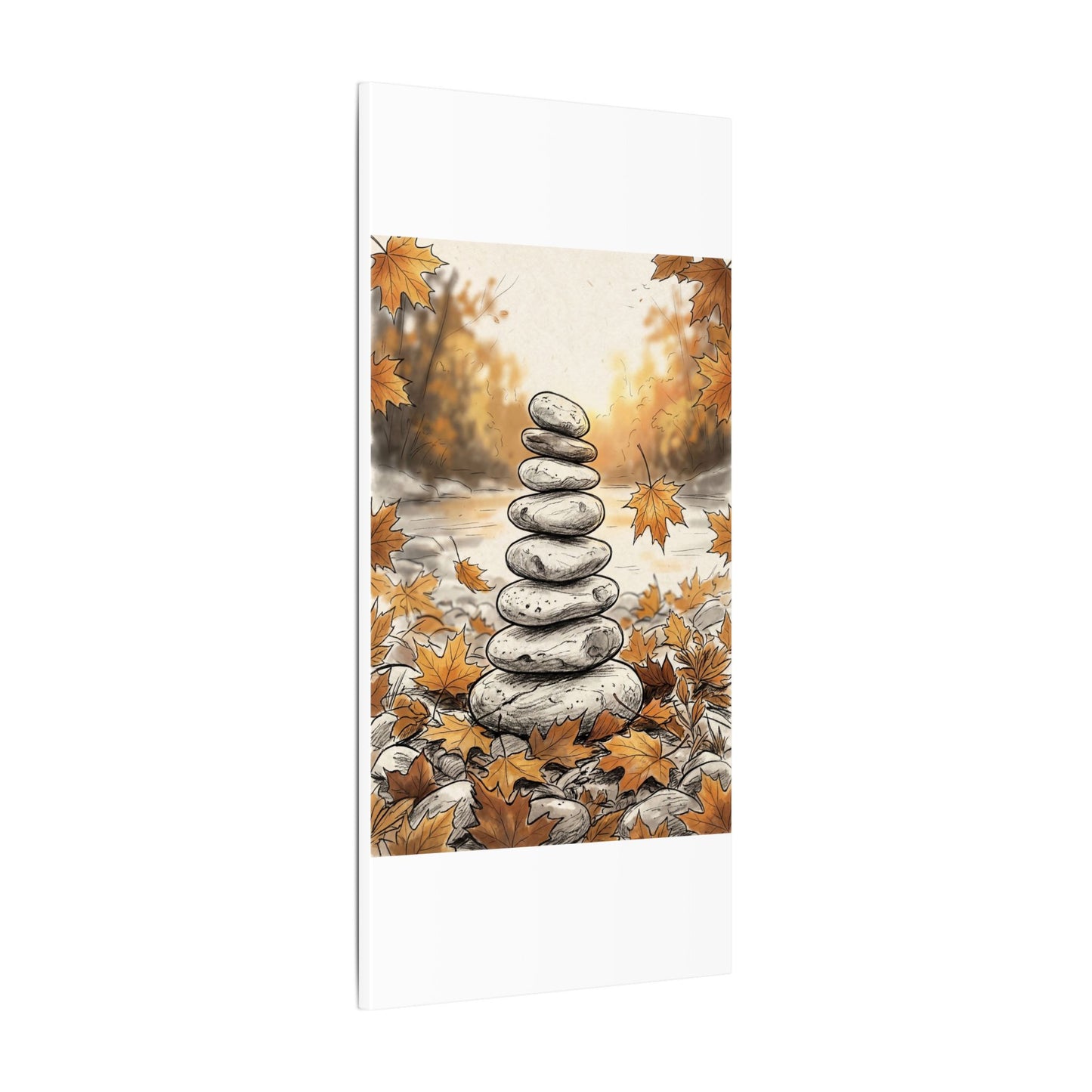 Earthy River Stones Canvas Art - Minimal Line Japandi