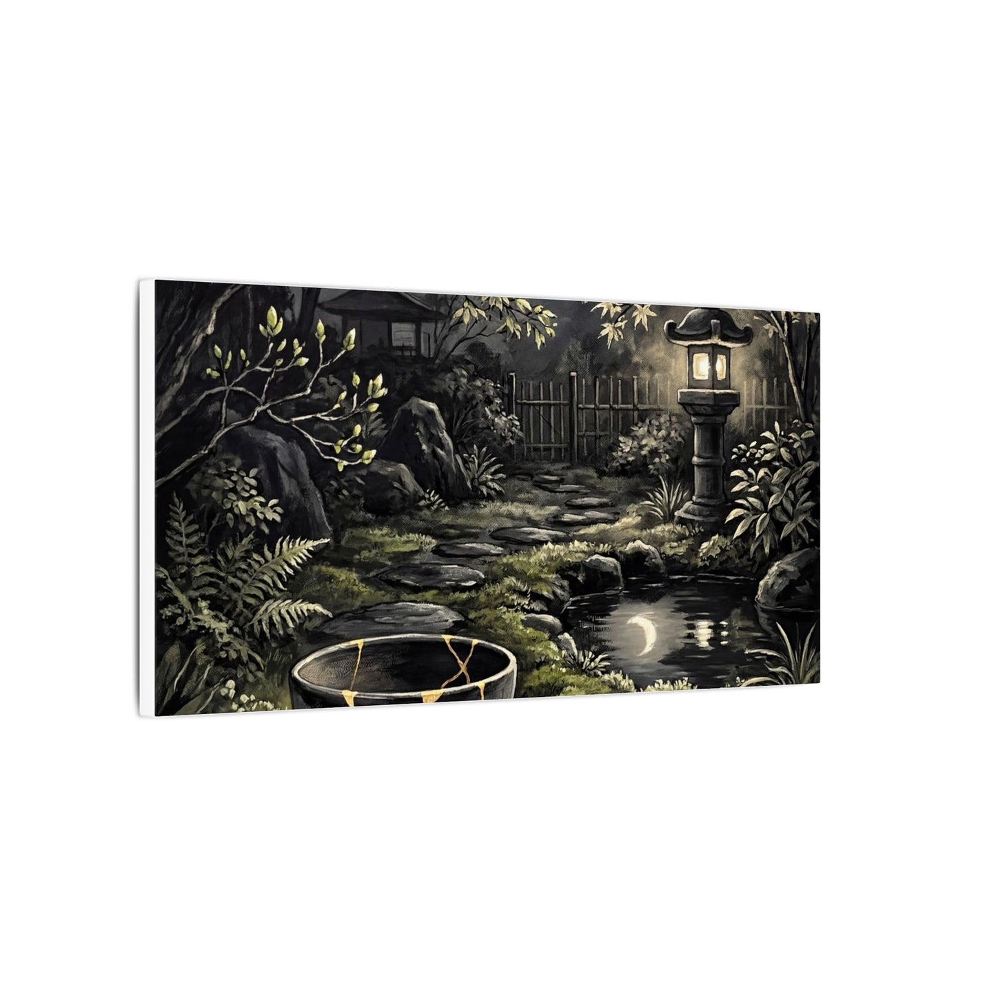 Kintsugi Moonlit Garden in Dappled | Gold Repair Canvas Art