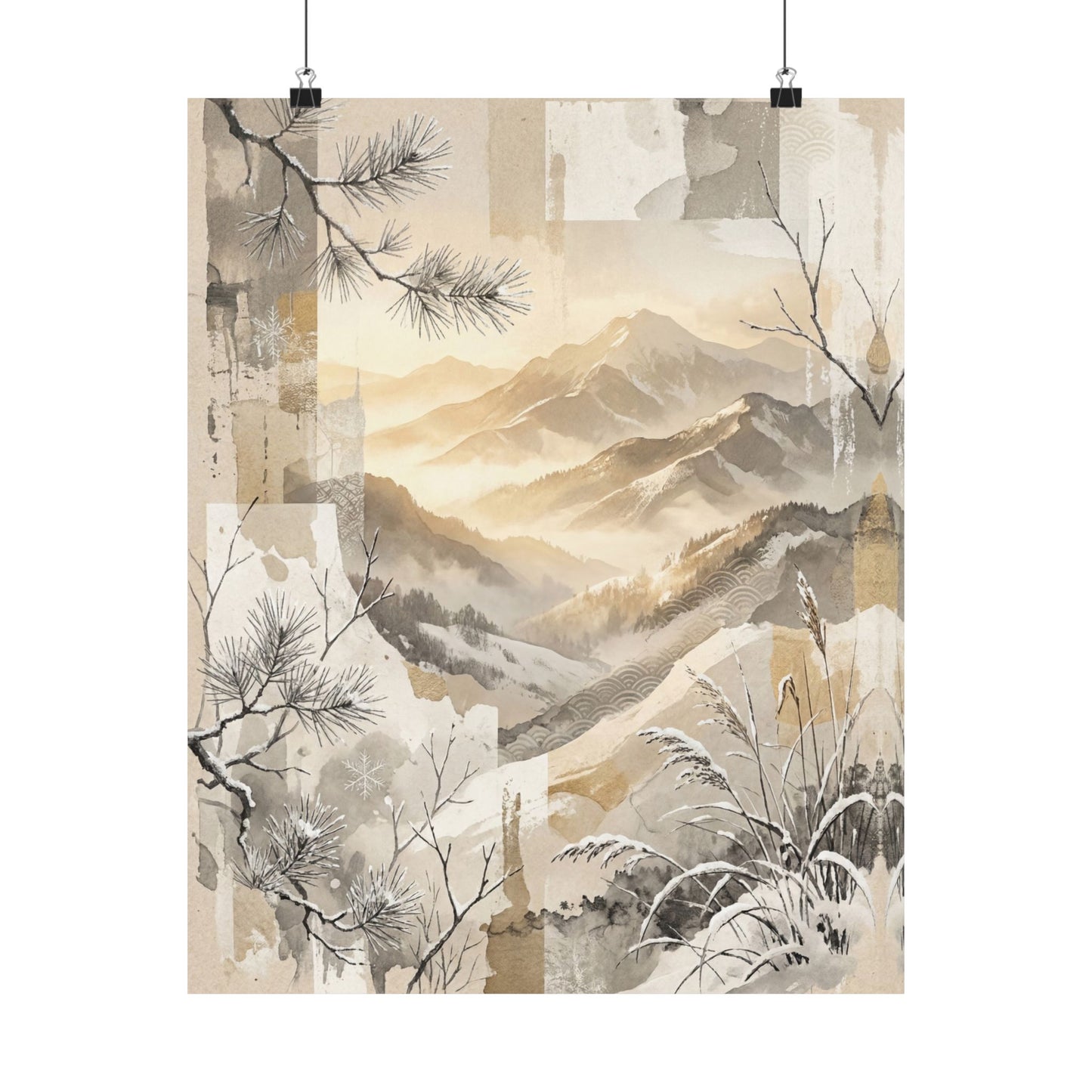 Mountain Mist Japanese Pattern Wall Art Print | Earthy Japandi Art Art Print
