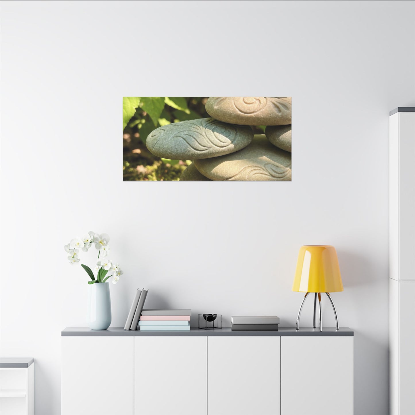 River Stones Summer Canvas Art | Japandi Earthy Design