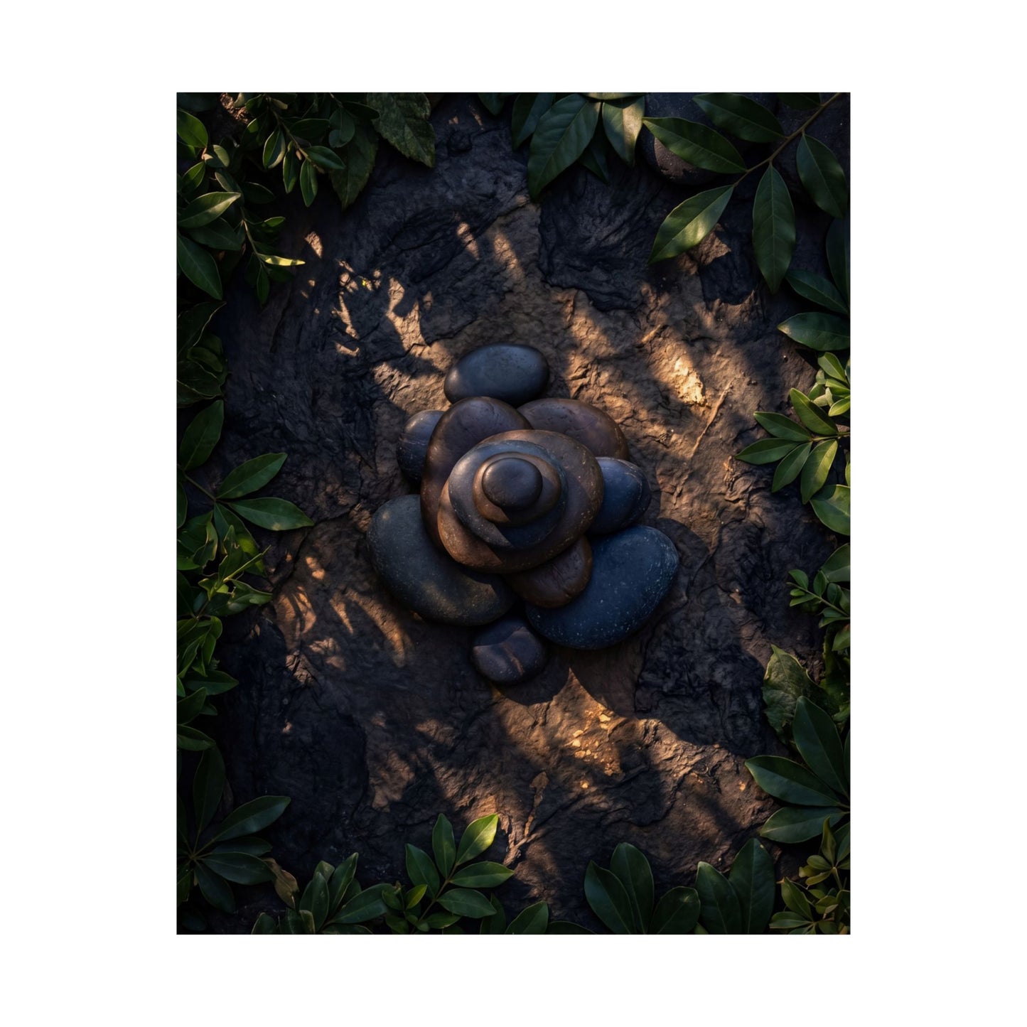 Ma River Stones Wall Art Print - Dark Japandi Dark Texture
