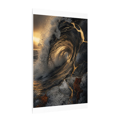 Kanso Ocean Wave Canvas Art - Kintsugi Gold Vein