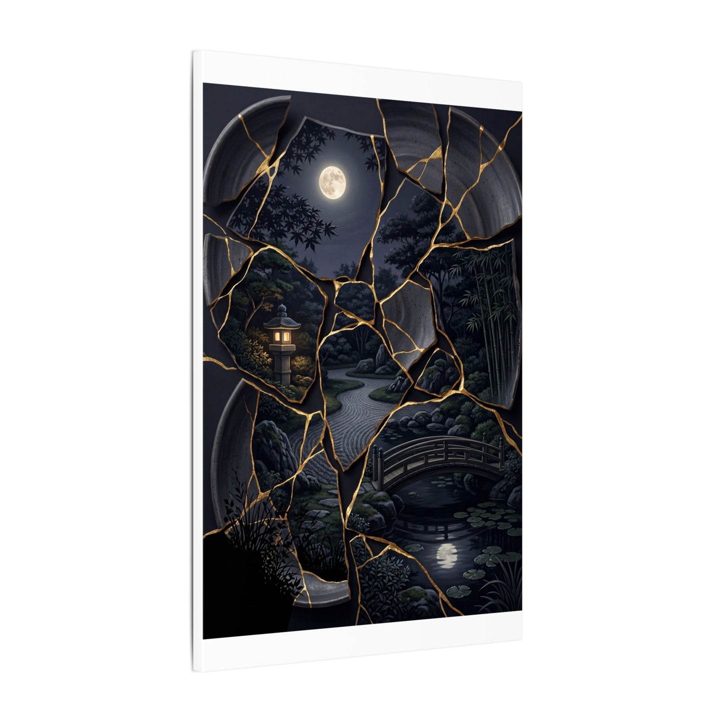 Kintsugi Moonlit Garden in Golden Hour | Gold Repair Canvas Art