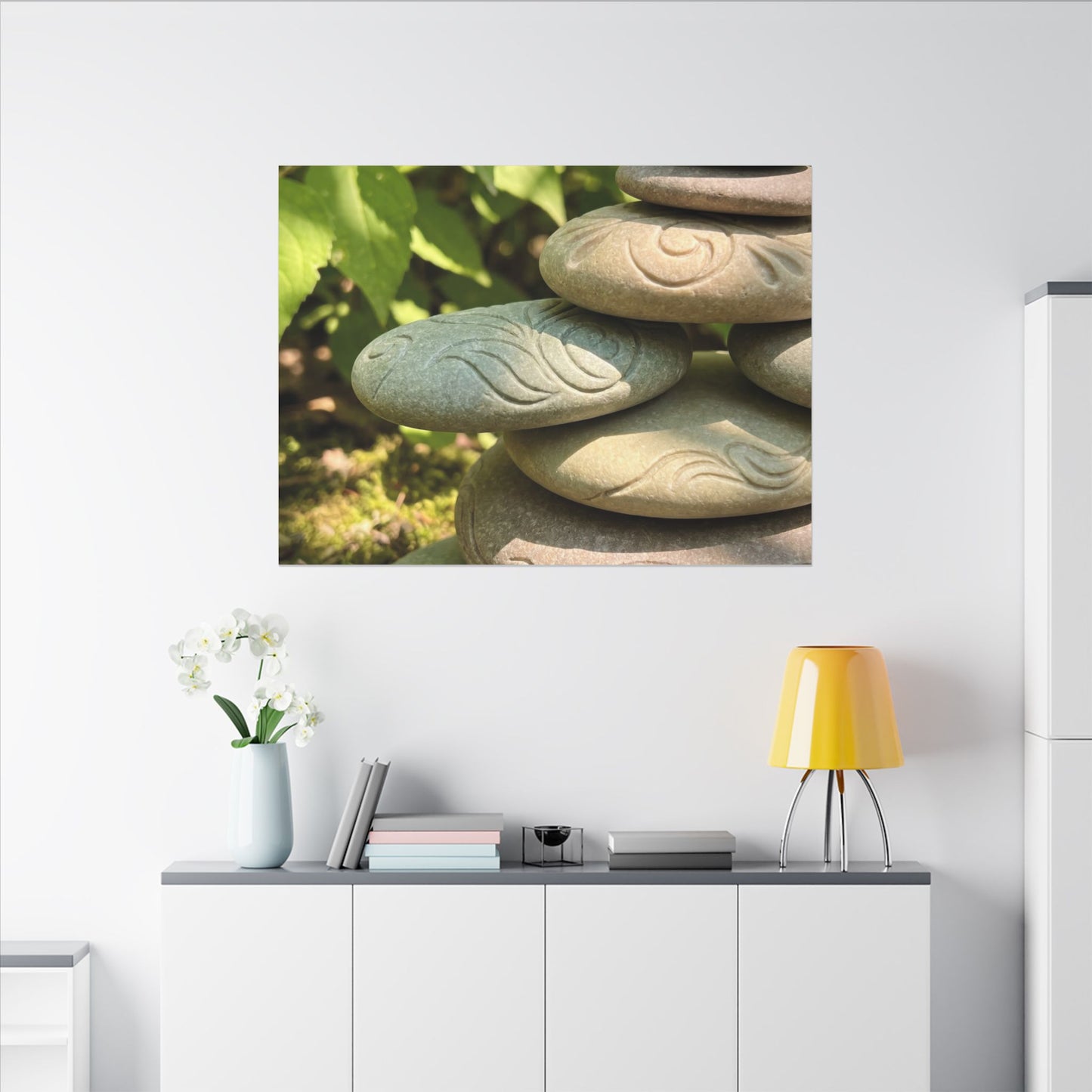 River Stones Summer Canvas Art | Japandi Earthy Design
