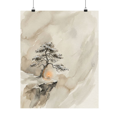 Warm Pine Tree Wall Art Print - Watercolor Japandi
