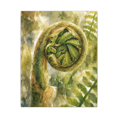 Japandi Fern Unfurling in Dappled | Watercolor Canvas Art