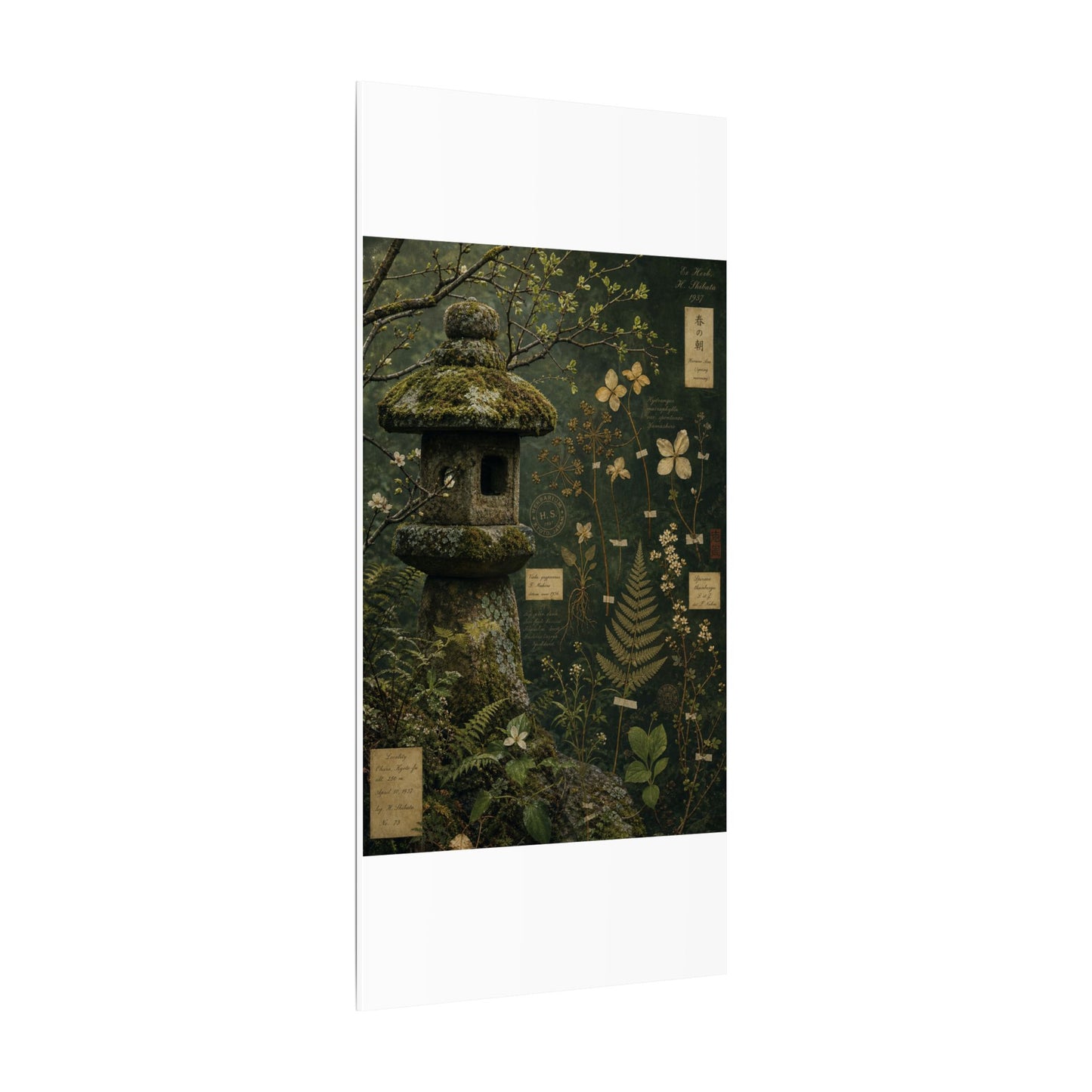 Spring Stone Lantern Herbarium Canvas Art | Nostalgic Decor