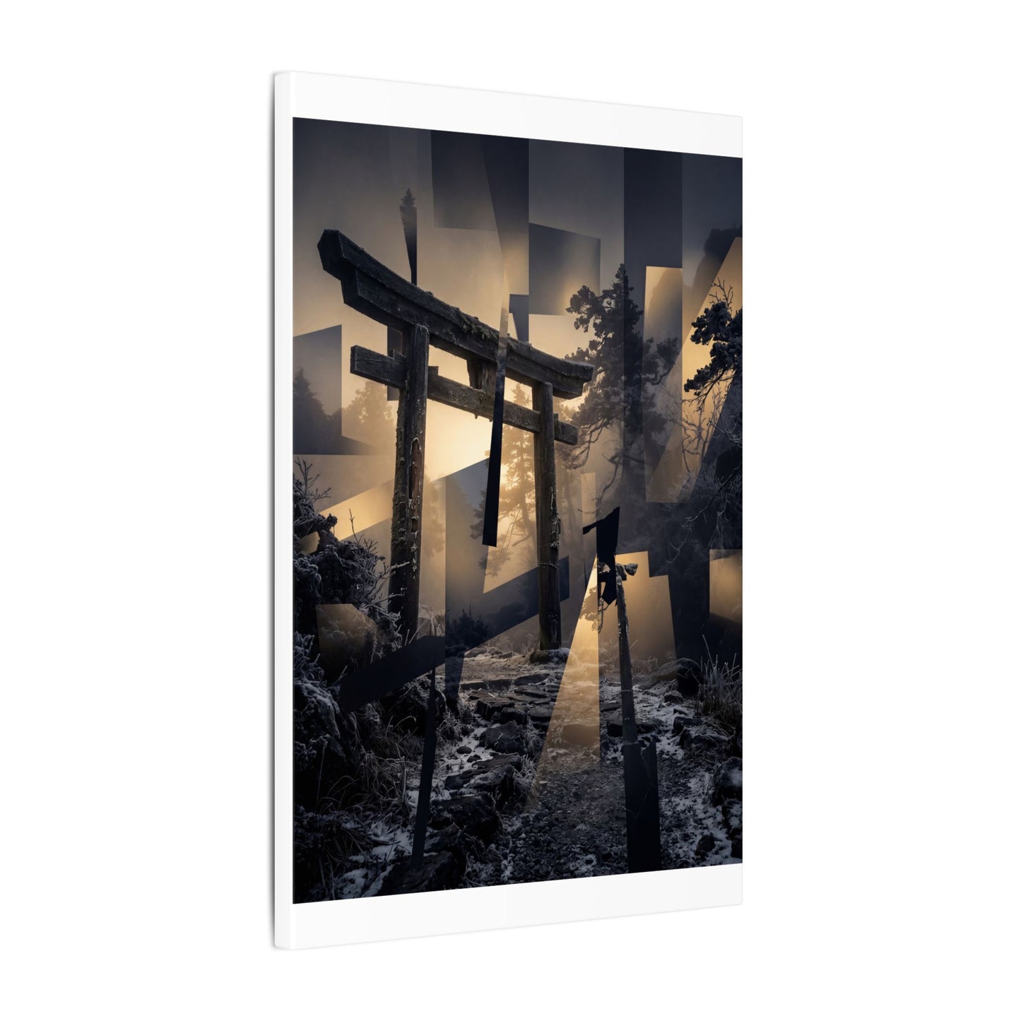 Winter Torii Gate Moody Minimal Canvas Art | Bold Decor