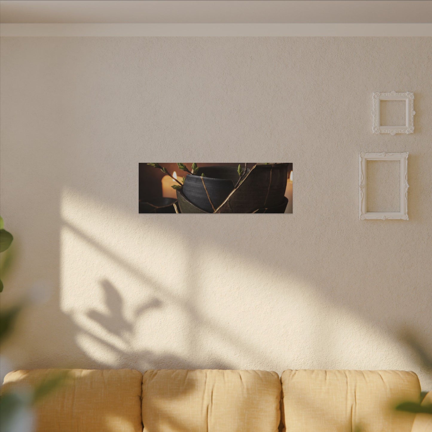 Broken Pottery Spring Canvas Art | Dark Japandi Luxurious Design