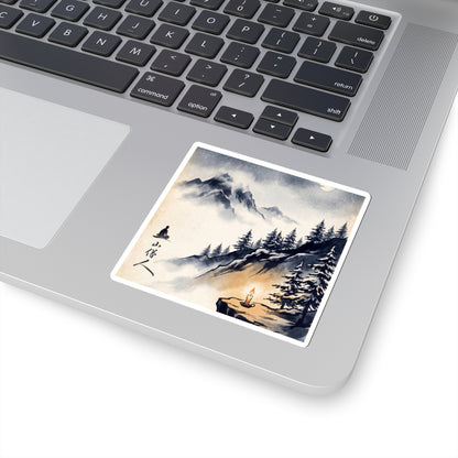 Winter Mountain Mist Ukiyo E Inspired Sticker | Peaceful Decor Art Print