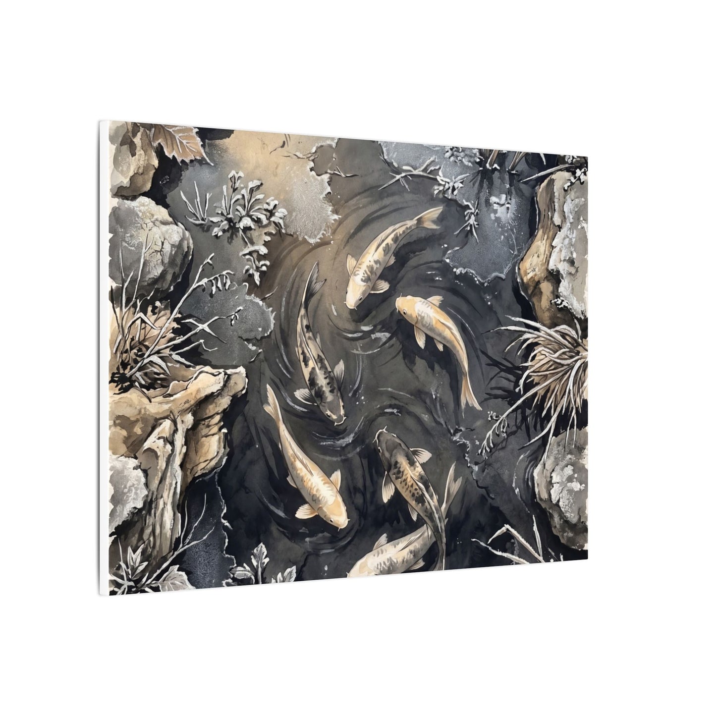 Koi Pond Canvas Art | Winter Japandi Japanese Pattern Art