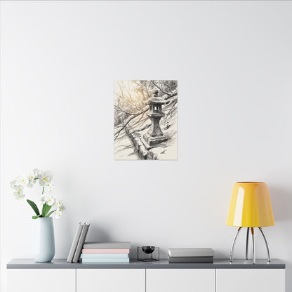 Golden Hour Stone Lantern Canvas Art - Japandi Kanso
