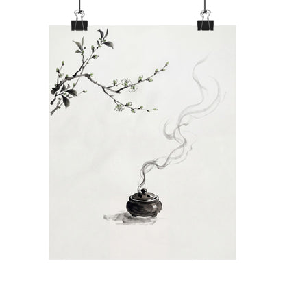 Ma Incense Smoke Wall Art Print - Zen Sumi E