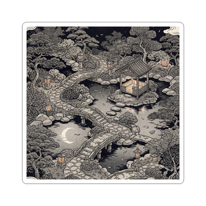 Calm Moonlit Garden Sticker - Ukiyo E Inspired Zen Art Print