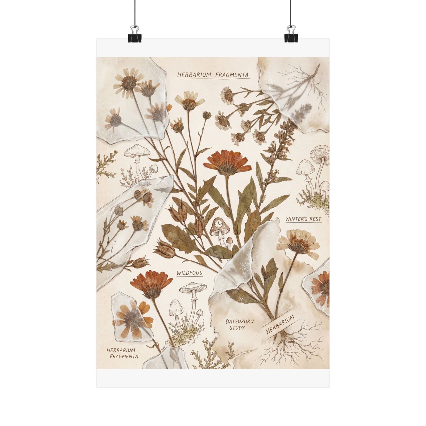Winter Dried Flowers Herbarium Wall Art Print | Rustic Decor Art Print