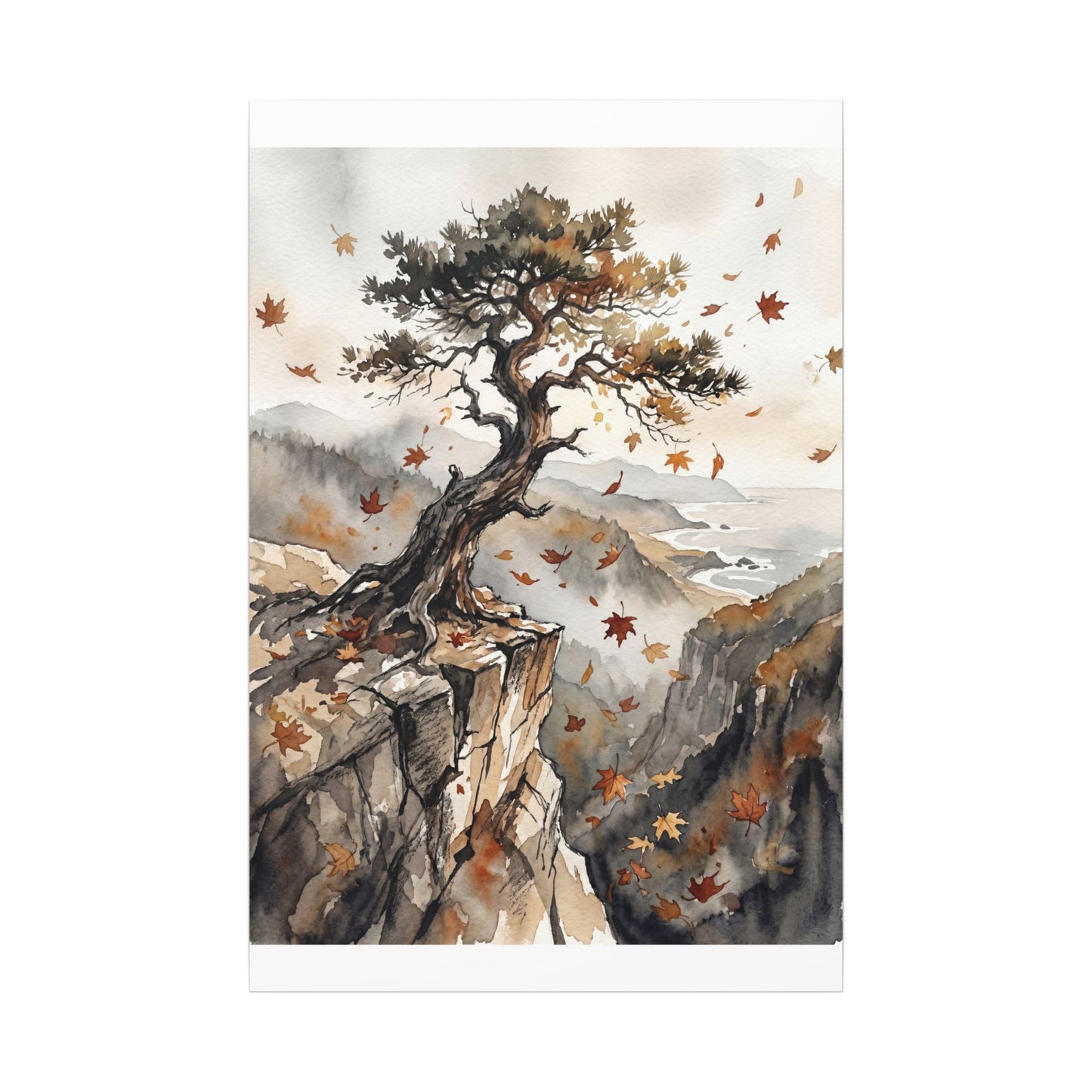 Autumn Pine Tree Watercolor Canvas Art | Warm Decor