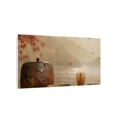 Tea Ceremony Canvas Art | Autumn Kintsugi Gold Vein Art