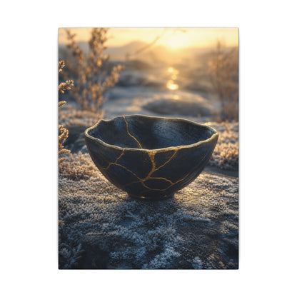 Ceramic Bowl Canvas Art | Winter Kintsugi Gold Repair Art