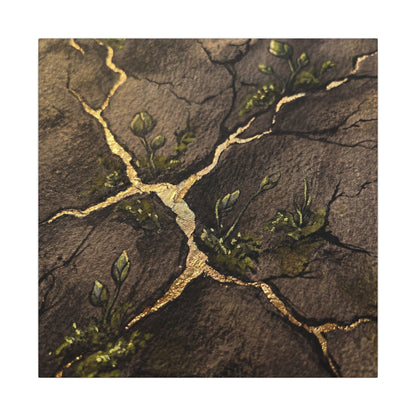 Spring Cracked Earth Charcoal Ink Canvas Art | Luxurious Decor